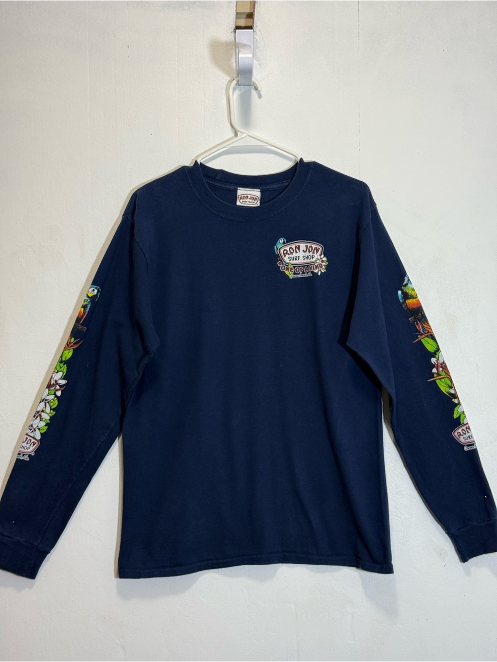 Ron Jon Surf Shop Navy Long Sleeve Tee with Tropical Graphics Men’s Sz M